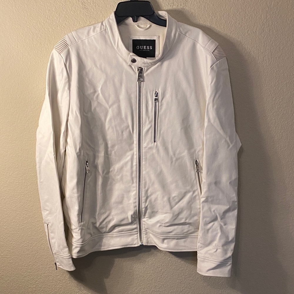 GUESS White Men's Zip-Up Moto Jacket